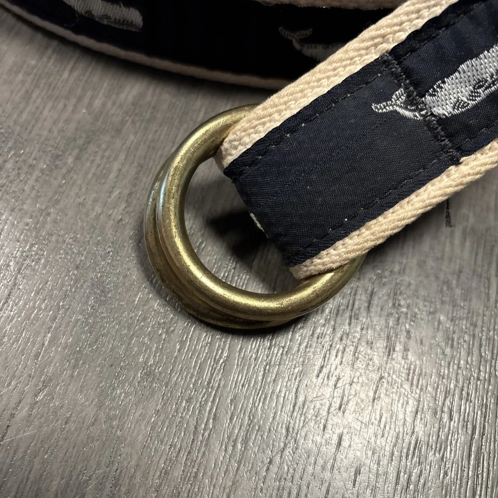 YRI‎ MARBLEHRAD Massachusetts Embroidered Whale Canvas D Ring Belt Fit Up To 34